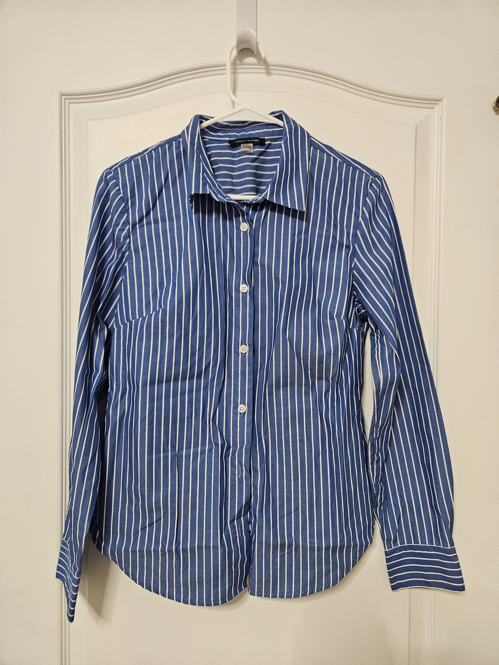 Blue and White Stripe Women's Button-Up Shirt